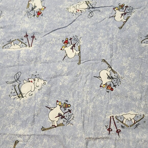 Berry Mountain Bedding 100% Cotton Flannel Full SZ Flat Sheet Polar Bear Skiing - Picture 1 of 7
